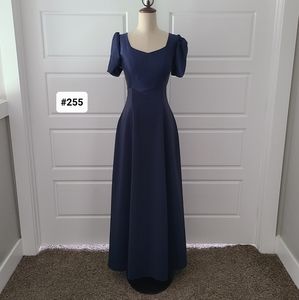 Navy Short Sleeve Crepe Formal Dress
